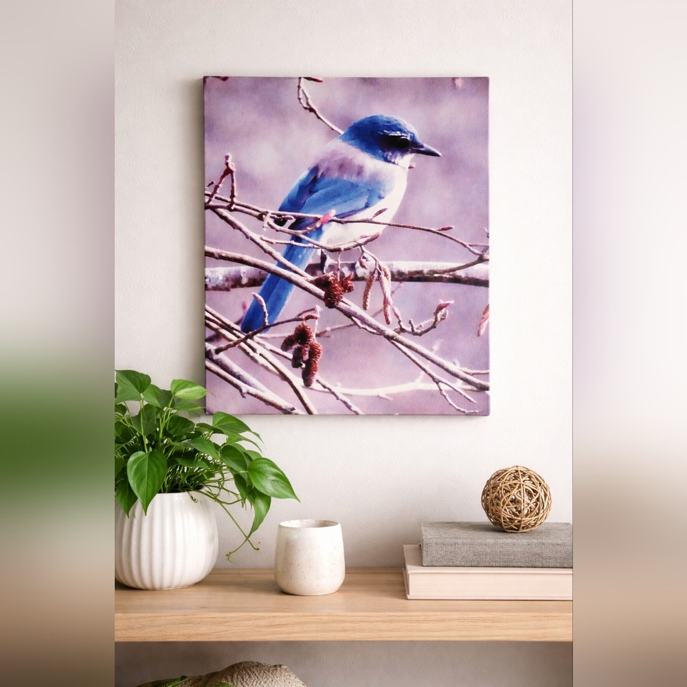 Bluebird Canvas‎ Wall Art 14x11 Nature Bird Print Purple Background Spring Decor